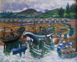 San Vicente de la Barquera- Carenando barcos 58x71cmjpg